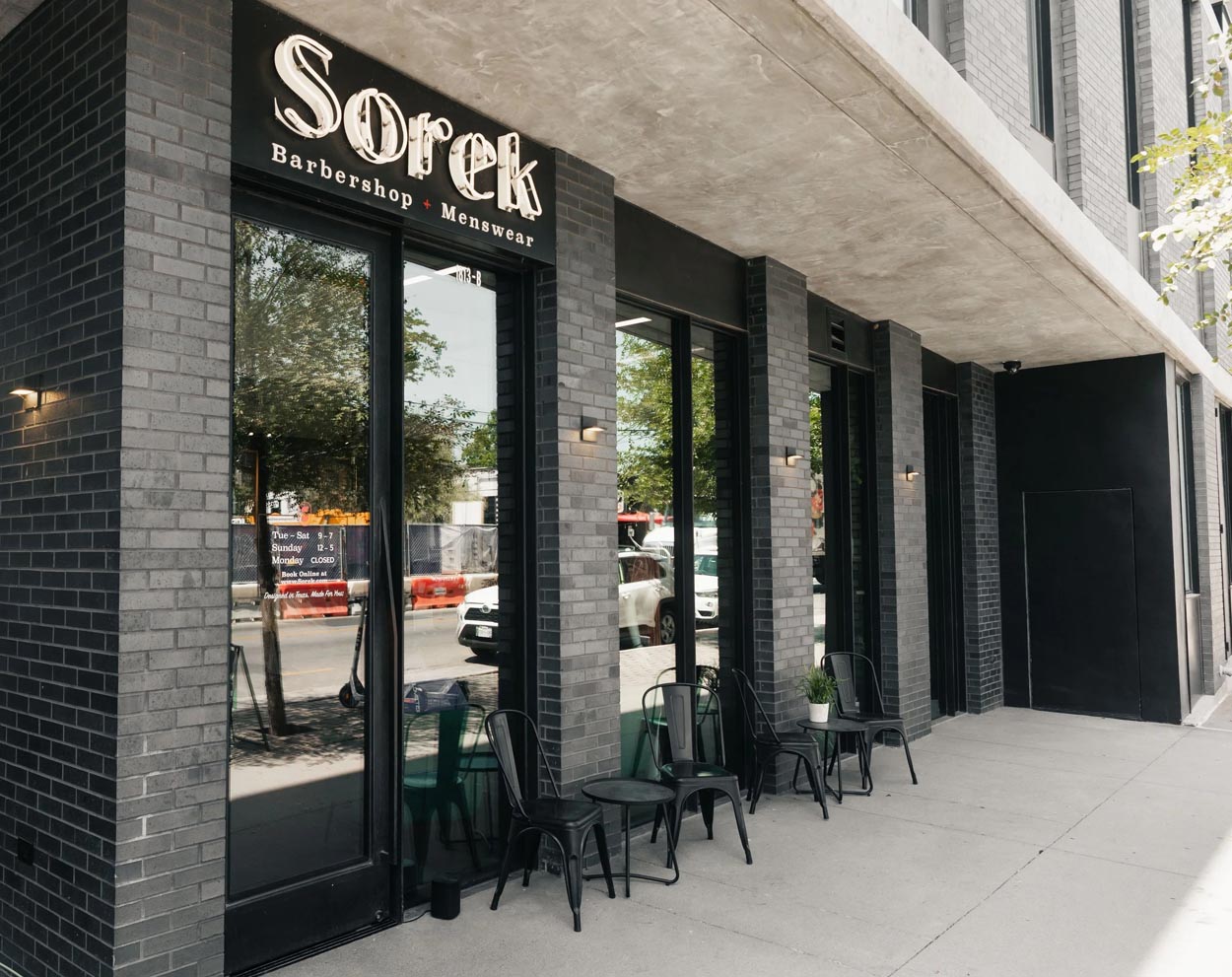 Sorek barbershop and menswear storefront
